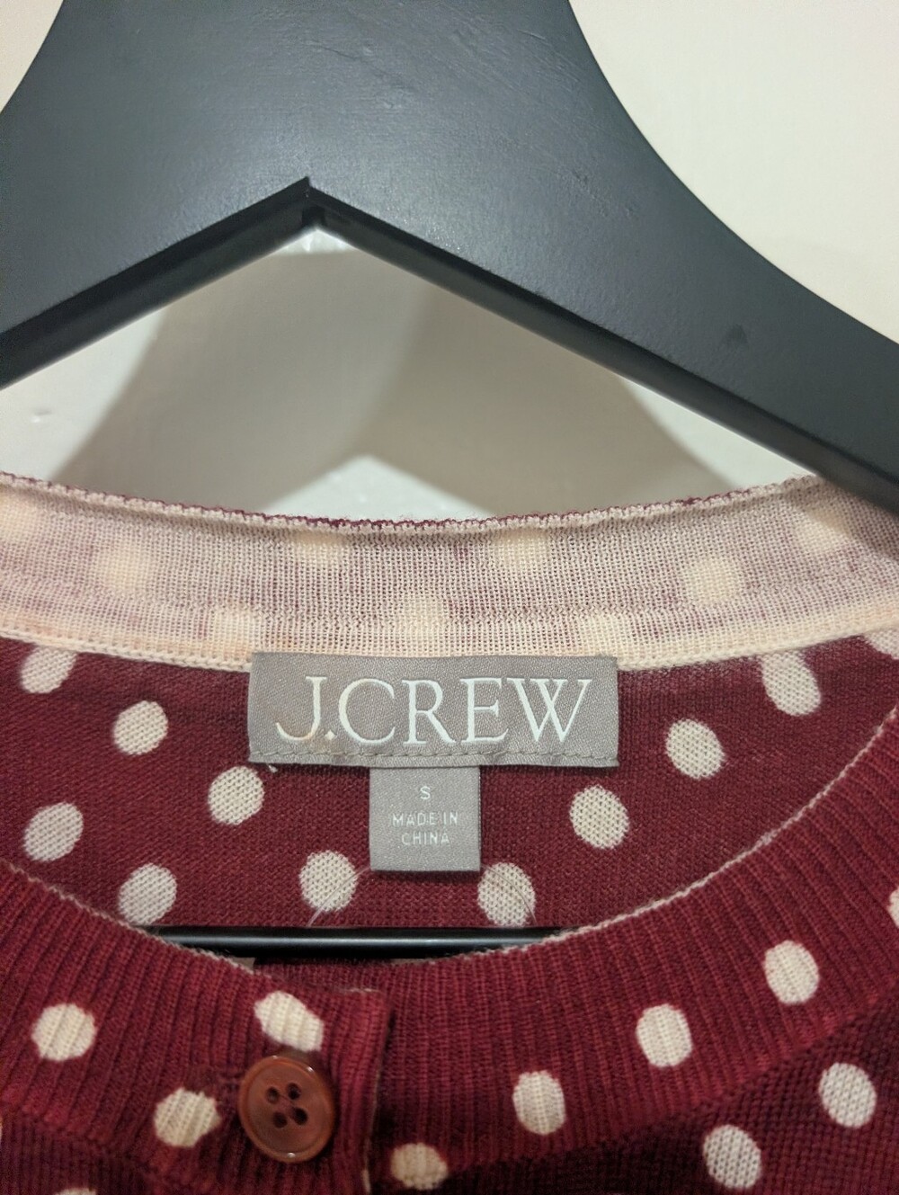 JCrew NWOT Burgundy Carolyn Cardigan In Polka-Dot Merino Wool - Picture 6 of 15